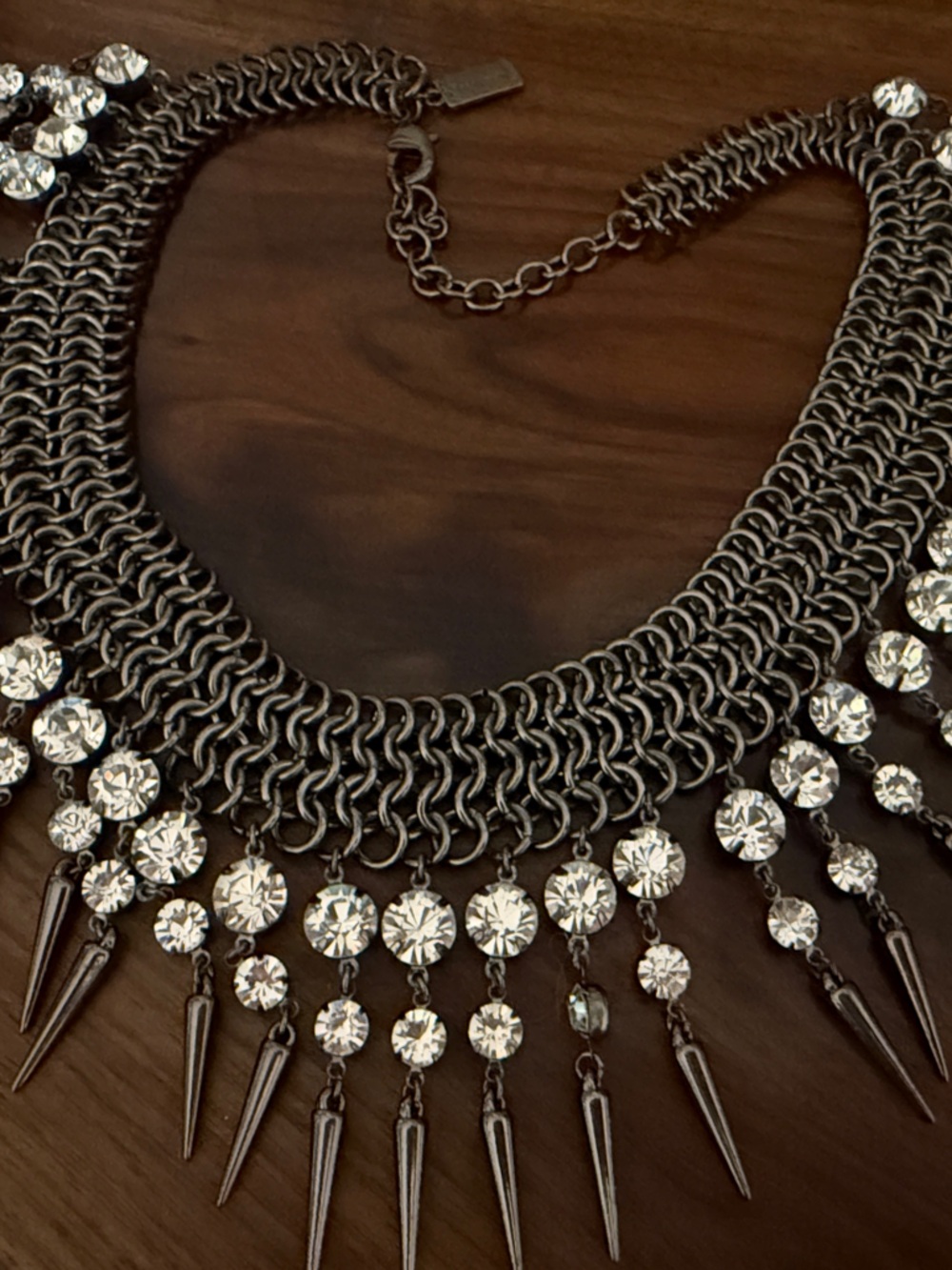 Coco Jewelry Gunmetal Spike Necklace with Crystal Drops - Women Jewelry